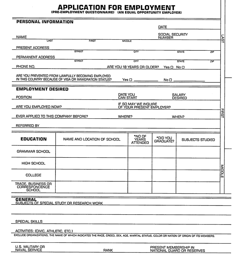 Employment Application Form Free Printable Documents Employment Application Form Free Printable Documents